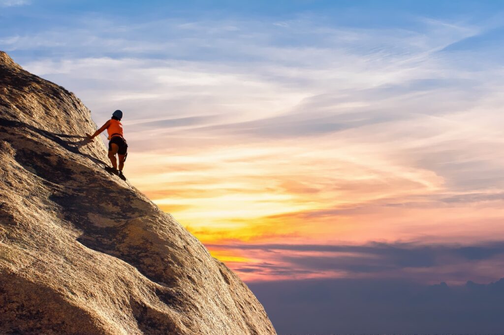 mountain climber, sky, landscape